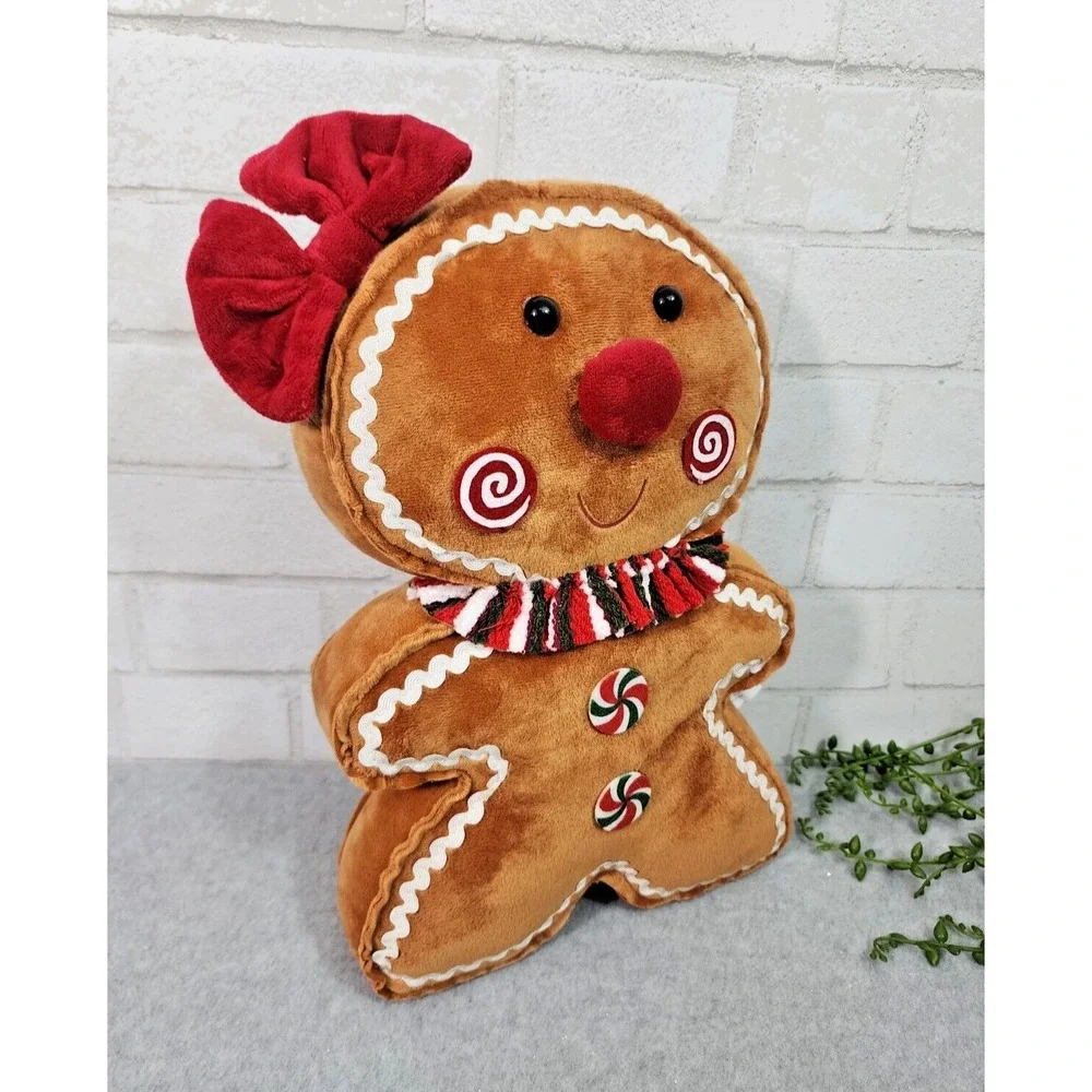 Gingerbread Girl Plush Throw Pillow Christmas Decor Peppermint Candy 16